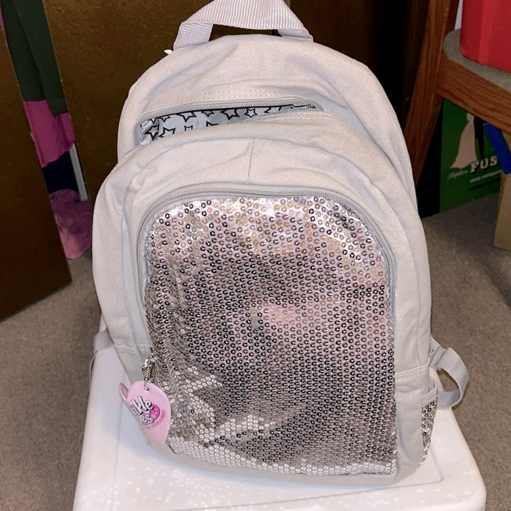 **6/$20** Twinkle Toes Grey Silver Sequin Backpack NEW with tags